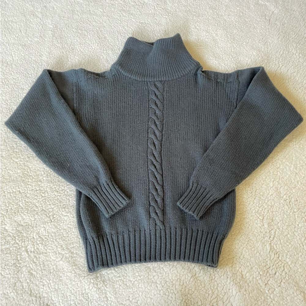 Yves Saint Laurent Charcoal Cable Knit Turtleneck Sweater 100% Wool Cozy Chic - Picture 2 of 13